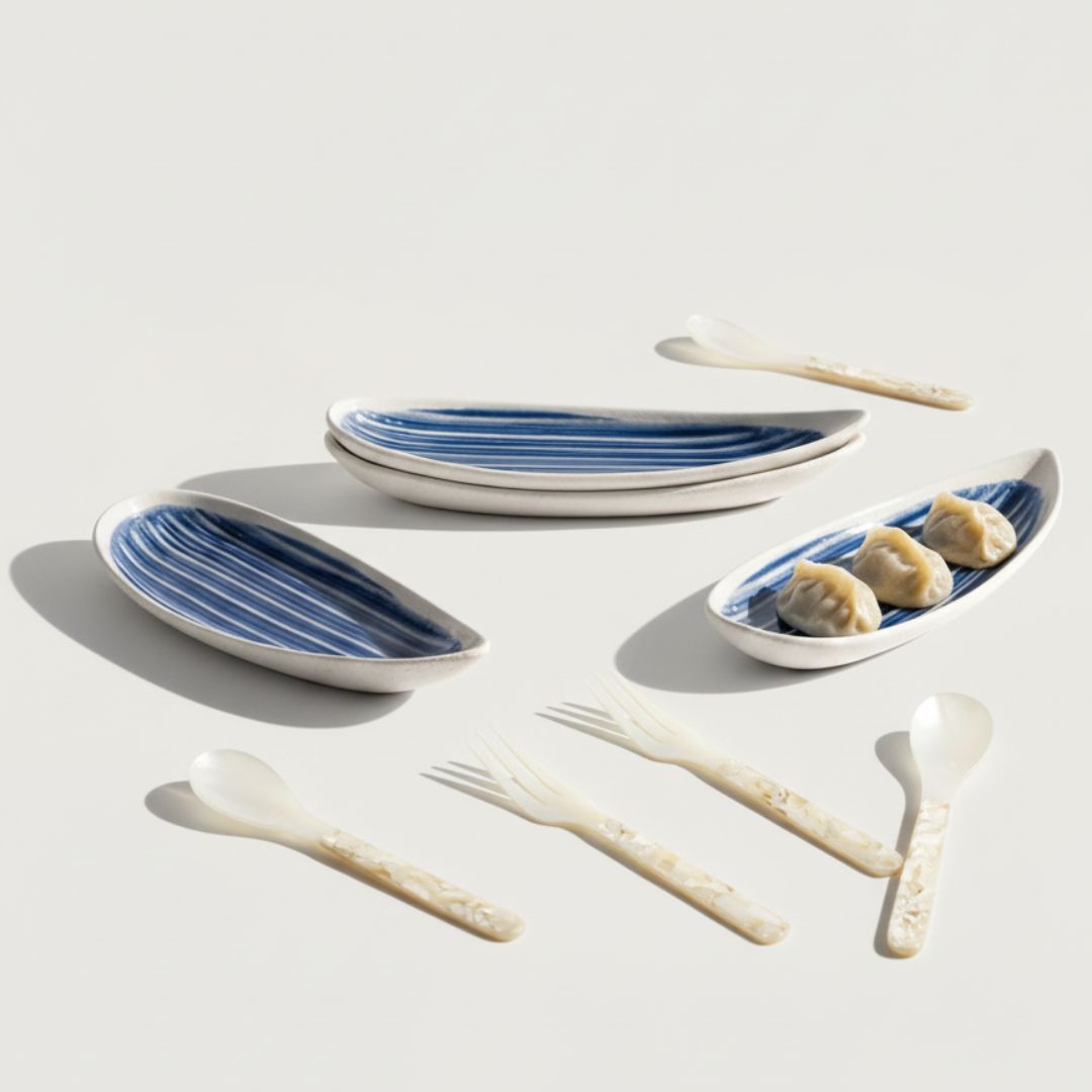 Oval Platter, Sharing Plates & Mother of Pearl Utensils Set