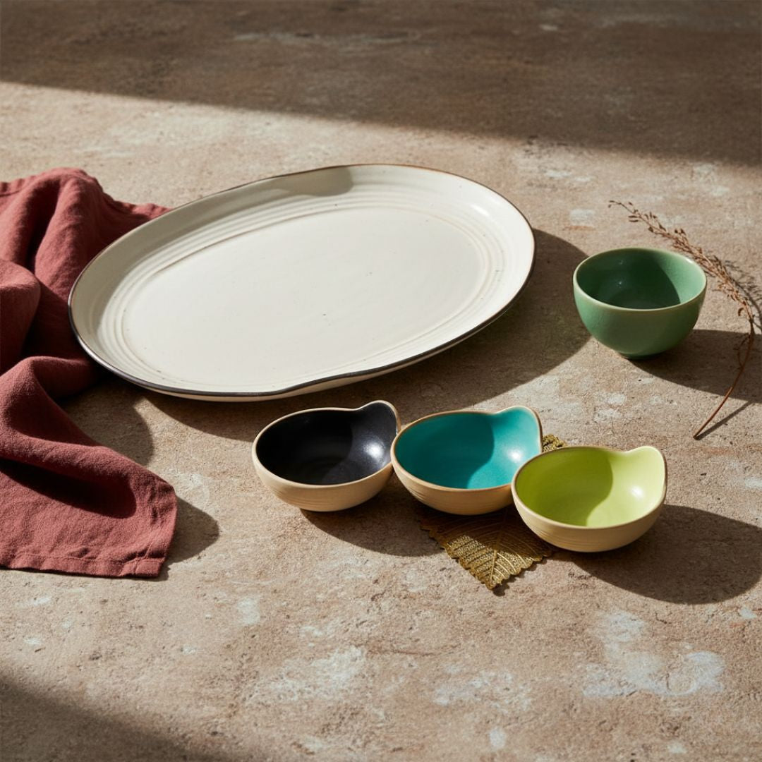 Serving Platter & Dip Bowls Set