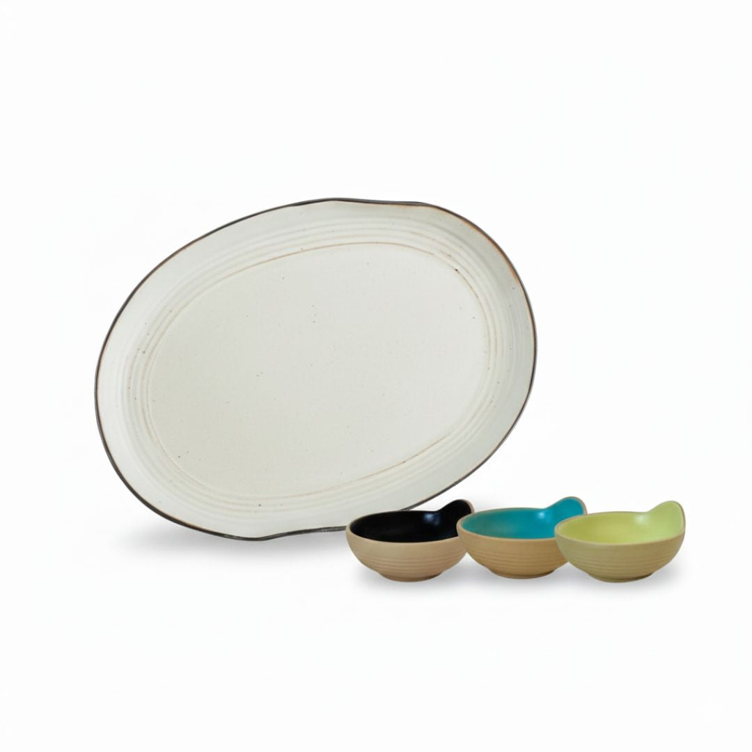 Wabi Serving Platter & Dip Bowls Set