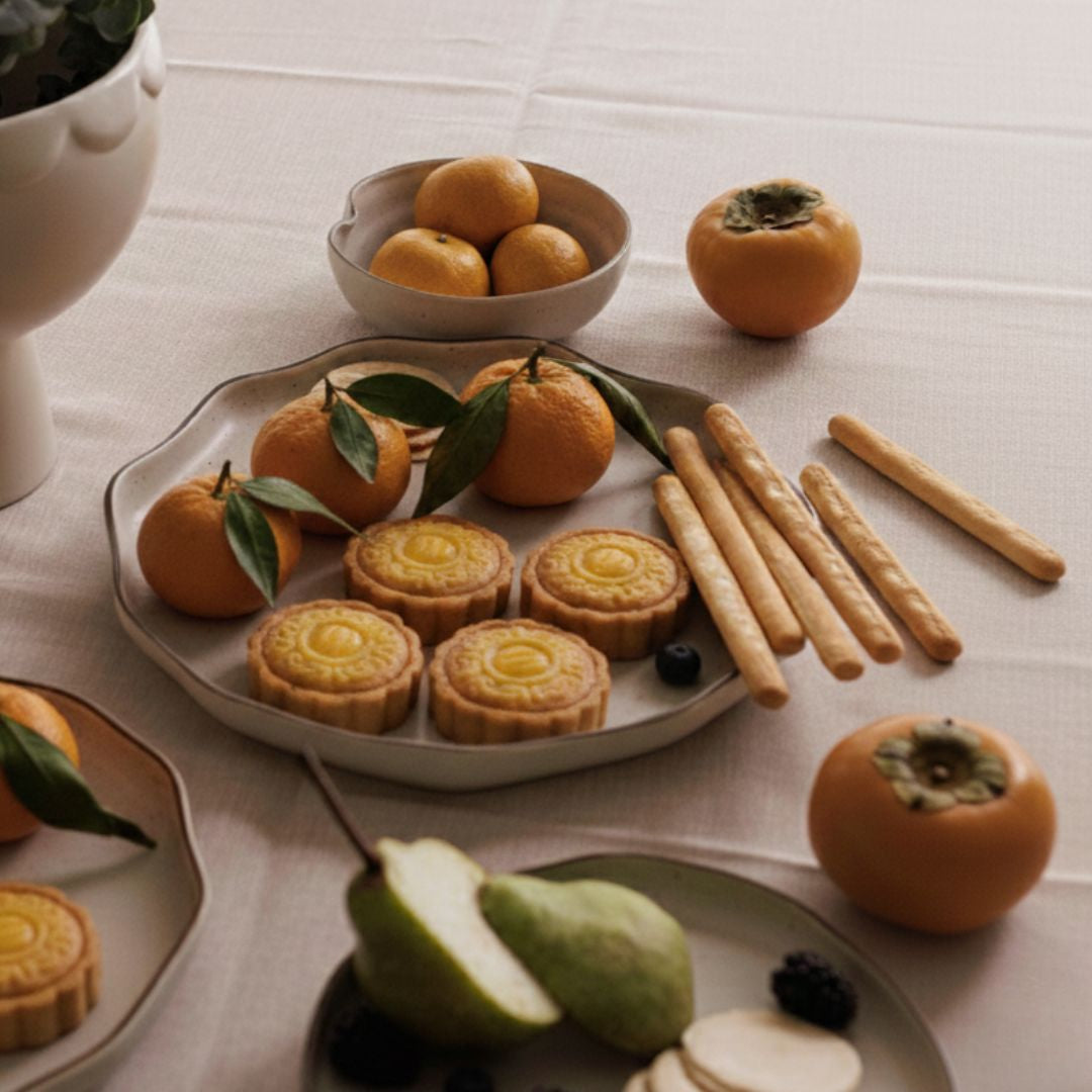 Round Platter, Mini Plates &amp; Mother of Pearl Utensils Set